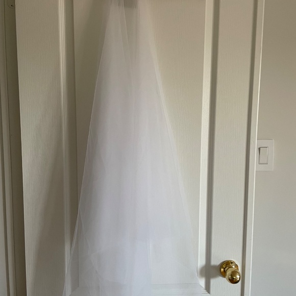 Designer White Fingertip Wedding Veil with Blusher main image 6